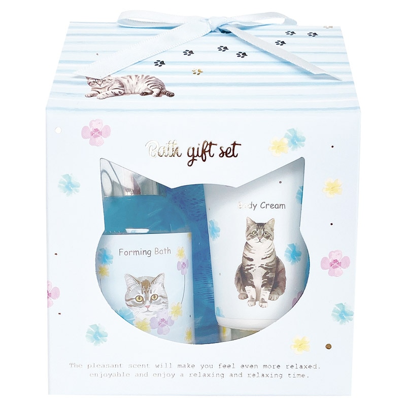 キャットリトリートバスギフト ブルー ／石けん・ボディソープ ボディケア コスメ・ヘアケア ギフト プレゼント プチギフト 祝い バレンタイン チョコ 以外 子供 友達 ホワイトデー お返し 人気 カード