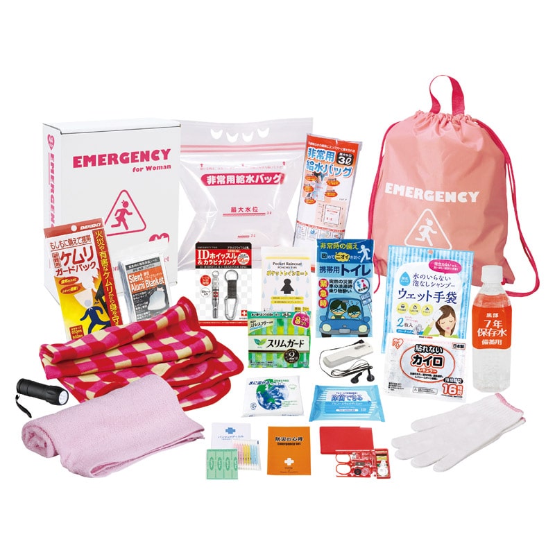 女性防災21点セット  ／防災セット・非常用持ちだし袋 防災関連グッズ 日用品・ヘルスケア ギフト プレゼント プチギフト 祝い バレンタイン チョコ 以外 子供 友達 ホワイトデー お返し 人気 カード