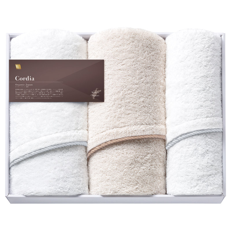 オーガニックジャパン Cordia ハーフバスタオル2P&フェイスタオル  ／タオル 日用品・ヘルスケア ギフト プレゼント プチギフト 祝い バレンタイン チョコ 以外 子供 友達 ホワイトデー お返し 人気 カード