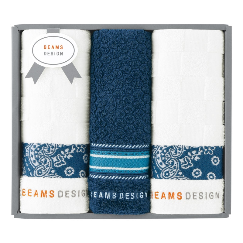 BEAMS DESIGN チェッカーバンダナ フェイスタオル2P&タオルハンカチ ネイビーブルー ／タオル 日用品・ヘルスケア ギフト プレゼント プチギフト 祝い バレンタイン チョコ 以外 子供 友達 ホワイトデー お返し 人気 カード