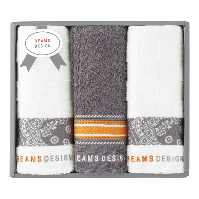 BEAMS DESIGN チェッカーバンダナ フェイスタオル3P グレー ／タオル 日用品・ヘルスケア ギフト プレゼント プチギフト 祝い バレンタイン チョコ 以外 子供 友達 ホワイトデー お返し 人気 カード