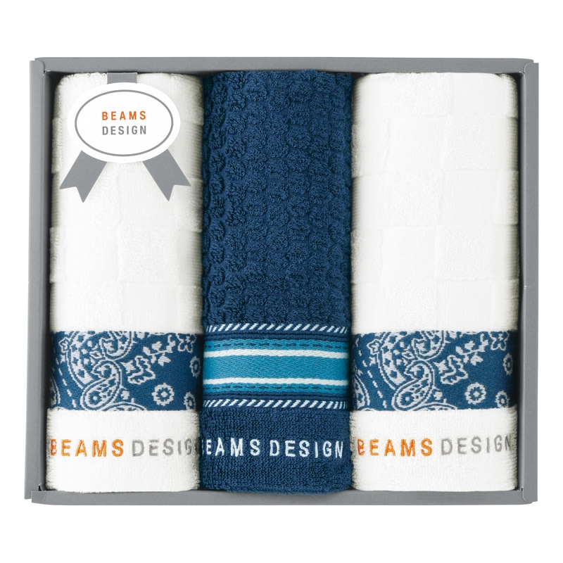 BEAMS DESIGN チェッカーバンダナ フェイスタオル3P ネイビーブルー ／タオル 日用品・ヘルスケア ギフト プレゼント プチギフト 祝い バレンタイン チョコ 以外 子供 友達 ホワイトデー お返し 人気 カード