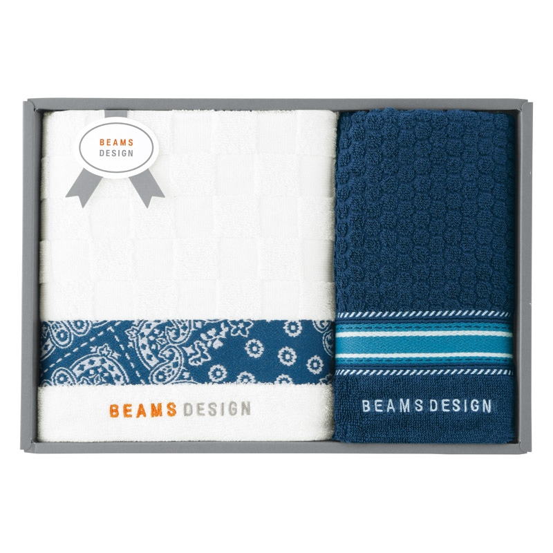 BEAMS DESIGN チェッカーバンダナ バスタオル&フェイスタオル ネイビーブルー ／タオル 日用品・ヘルスケア ギフト プレゼント プチギフト 祝い バレンタイン チョコ 以外 子供 友達 ホワイトデー お返し 人気 カード