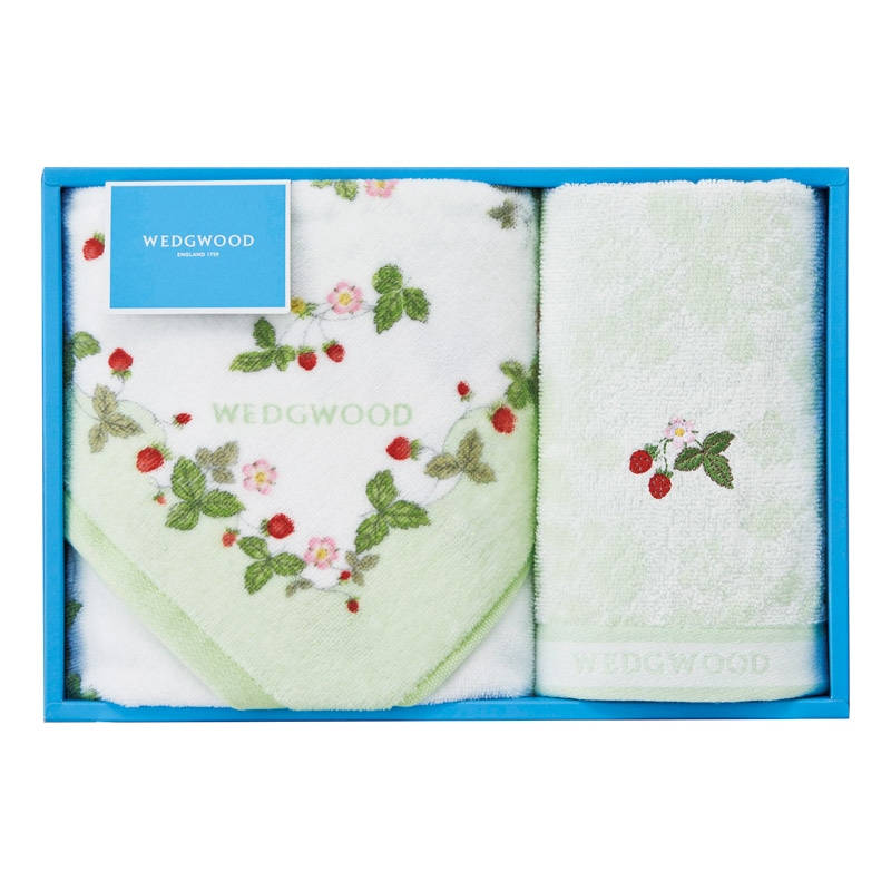 ウェッジウッド ワイルドストロベリー フェイスタオル&ウォッシュタオル グリーン ／タオル 日用品・ヘルスケア ギフト プレゼント プチギフト 祝い バレンタイン チョコ 以外 子供 友達 ホワイトデー お返し 人気 カード