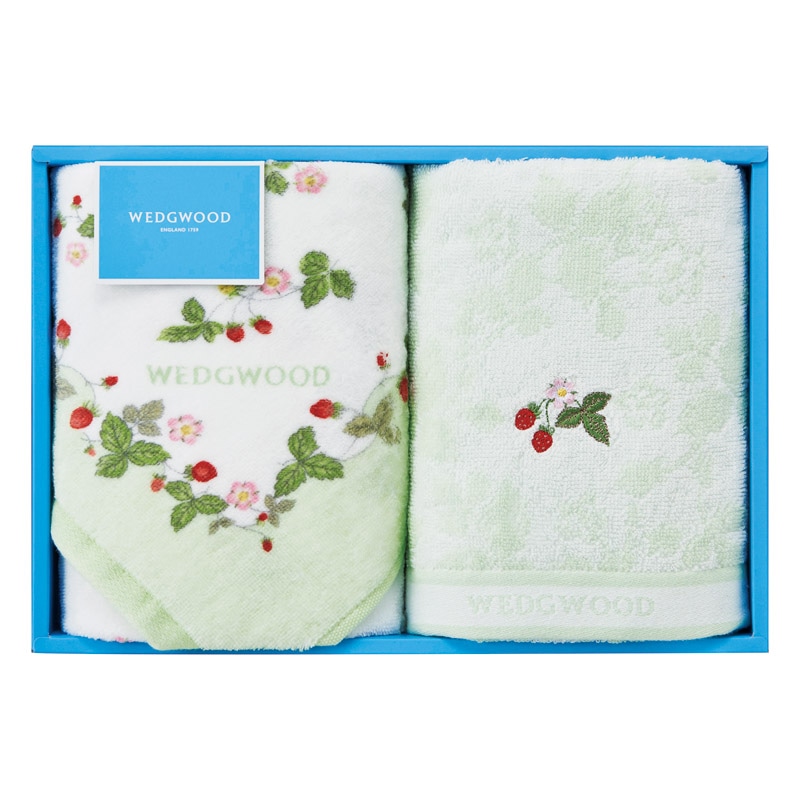 ウェッジウッド ワイルドストロベリー フェイスタオル2P グリーン ／タオル 日用品・ヘルスケア ギフト プレゼント プチギフト 祝い バレンタイン チョコ 以外 子供 友達 ホワイトデー お返し 人気 カード