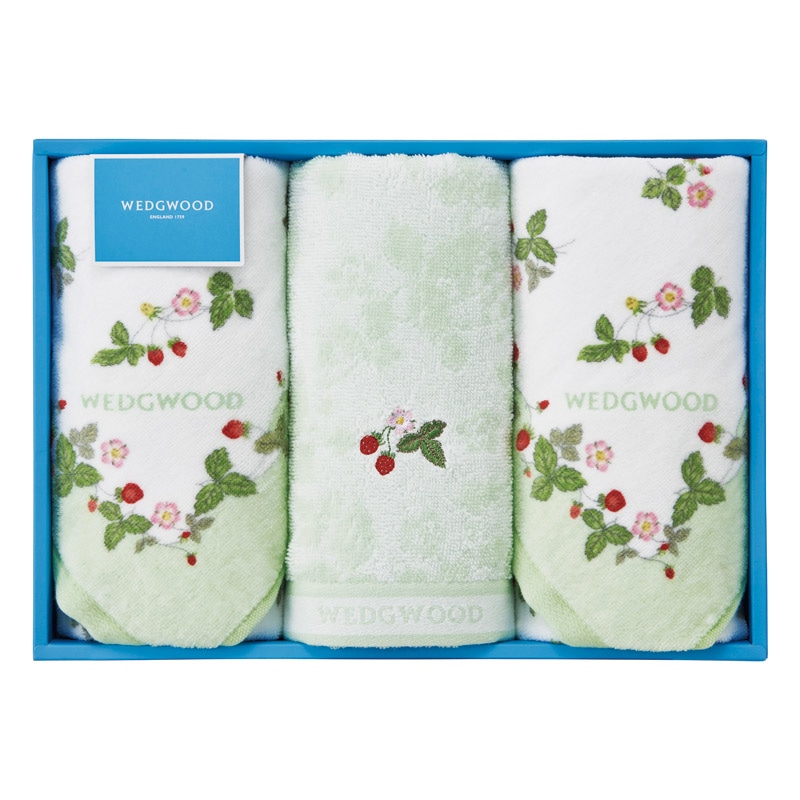 ウェッジウッド ワイルドストロベリー フェイスタオル3P グリーン ／タオル 日用品・ヘルスケア ギフト プレゼント プチギフト 祝い バレンタイン チョコ 以外 子供 友達 ホワイトデー お返し 人気 カード