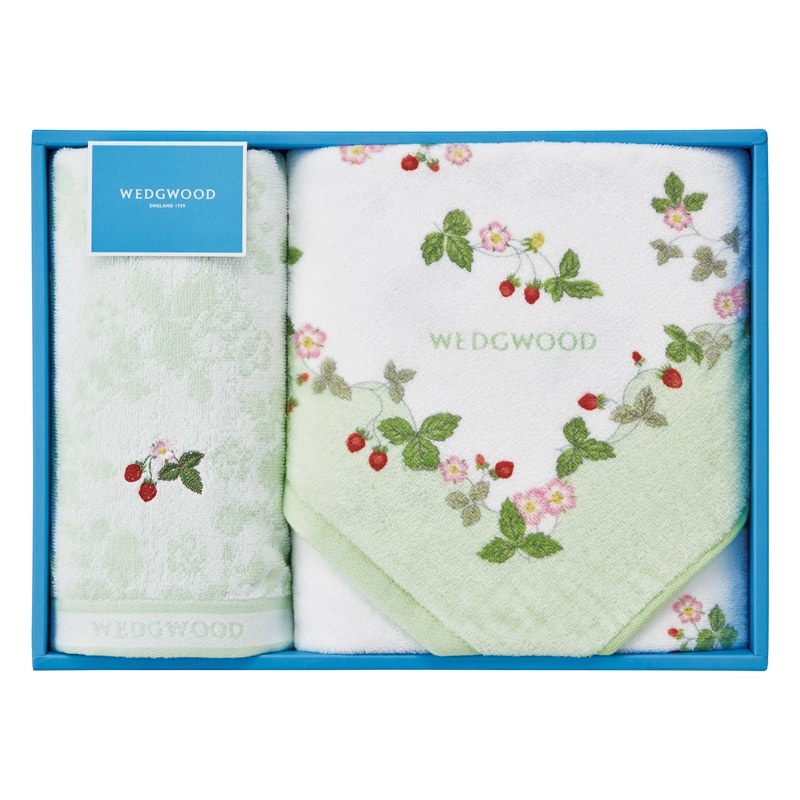 ウェッジウッド ワイルドストロベリー バスタオル&フェイスタオル グリーン ／タオル 日用品・ヘルスケア ギフト プレゼント プチギフト 祝い バレンタイン チョコ 以外 子供 友達 ホワイトデー お返し 人気 カード