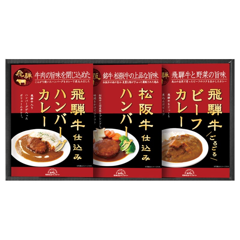 飛騨高山ファクトリー 松阪牛･飛騨牛仕込みハンバーグ&カレー詰合せ  ／カレー 惣菜・レトルト 食品 ギフト プレゼント プチギフト 祝い バレンタイン チョコ 以外 子供 友達 ホワイトデー お返し 人気 カード