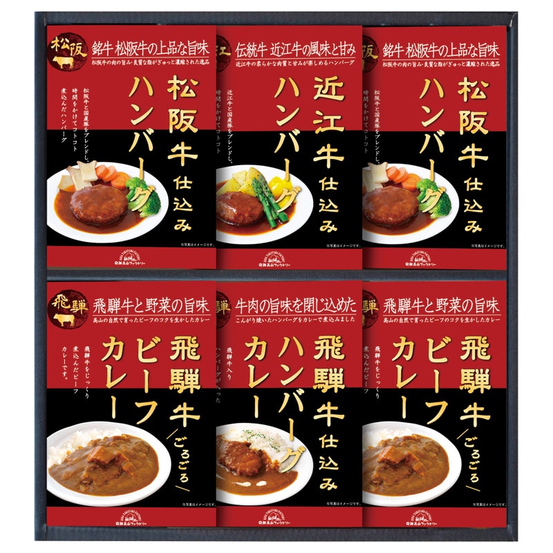 飛騨高山ファクトリー 松阪牛･近江牛･飛騨牛仕込みハンバーグ&カレー詰合せ  ／ハンバーグ 洋風惣菜 惣菜・レトルト 食品 ギフト プレゼント プチギフト 祝い バレンタイン チョコ 以外 子供 友達 ホワイトデー お返し 人気 カード