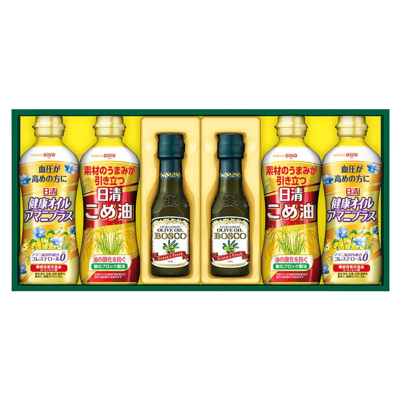 日清オイリオ ボスコ&ヘルシーオイルギフト  ／オリーブオイル 油 調味料 食品 ギフト プレゼント プチギフト 祝い バレンタイン チョコ 以外 子供 友達 ホワイトデー お返し 人気 カード