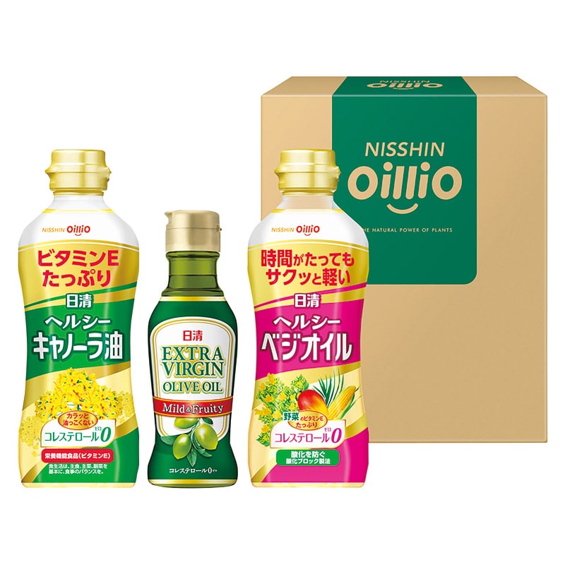 日清オイリオ ヘルシーオイル&エキストラバージンオリーブオイルギフト  ／オリーブオイル 油 調味料 食品 ギフト プレゼント プチギフト 祝い バレンタイン チョコ 以外 子供 友達 ホワイトデー お返し 人気 カード
