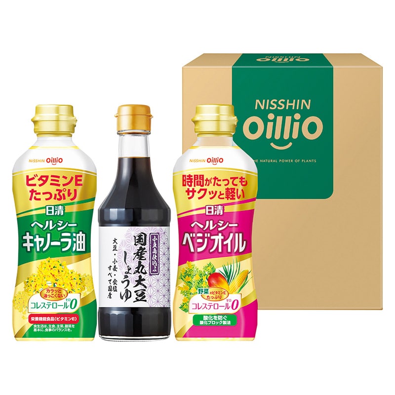 日清オイリオ ヘルシーオイル&国産丸大豆醤油ギフト  ／セット・詰め合わせ 調味料 食品 ギフト プレゼント プチギフト 祝い バレンタイン チョコ 以外 子供 友達 ホワイトデー お返し 人気 カード