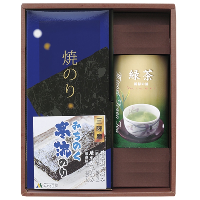 みのり工房 みちのく寒流のり・鹿児島茶 詰合せ /セット・詰め合わせ 海苔 乾物 食品 ギフト プレゼント プチギフト 祝い お年賀 御年賀 2026 送料無料 人気 年始挨拶 バレンタイン チョコ 以外 子供 友達