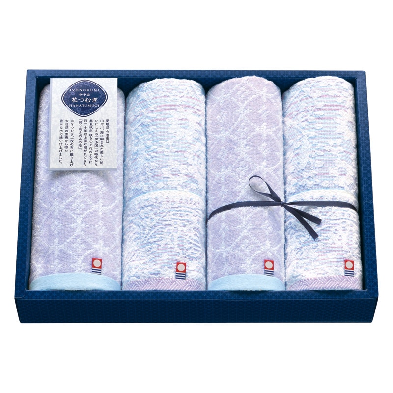 伊予国 花つむぎ つむぎ フェイスタオル4P  ／タオル 日用品・ヘルスケア ギフト プレゼント プチギフト 祝い バレンタイン チョコ 以外 子供 友達 ホワイトデー お返し 人気 カード