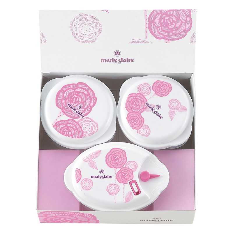 マリ･クレール ローズブルーミング 電子レンジ容器3点セット  ／電子レンジ用調理器具 調理器具 キッチン用品 ギフト プレゼント プチギフト 祝い バレンタイン チョコ 以外 子供 友達 ホワイトデー お返し 人気 カード