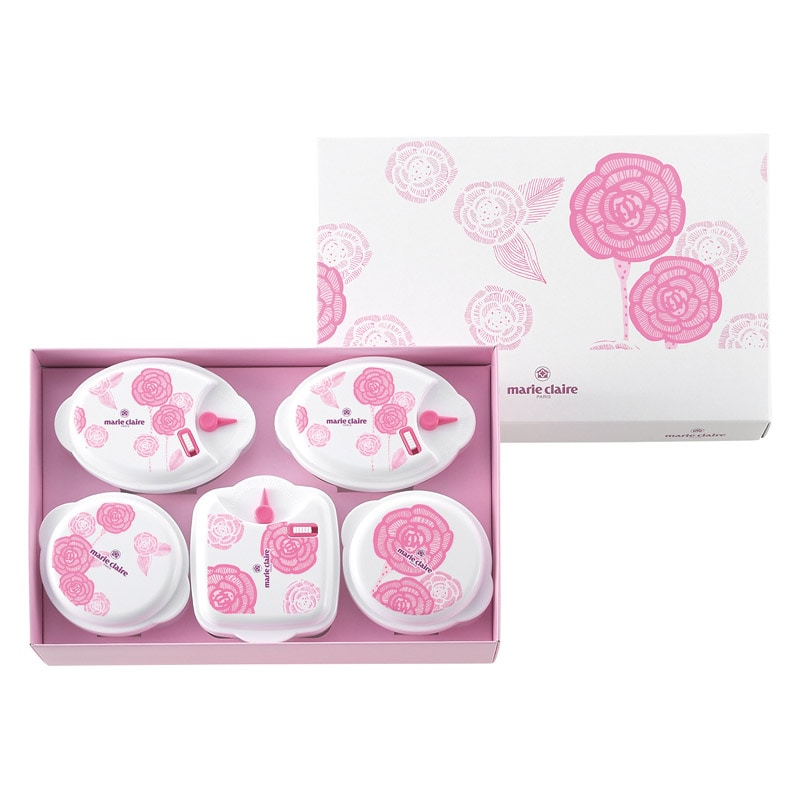 マリ･クレール ローズブルーミング 電子レンジ容器5点セット  ／電子レンジ用調理器具 調理器具 キッチン用品 ギフト プレゼント プチギフト 祝い バレンタイン チョコ 以外 子供 友達 ホワイトデー お返し 人気 カード