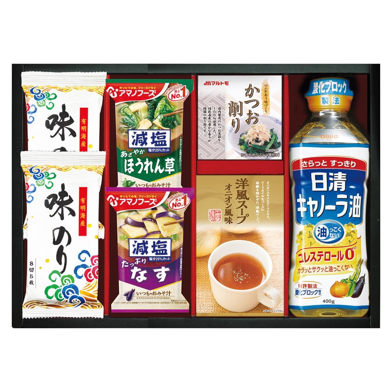 日清キャノーラ油&アマノフーズバラエティセット /セット・詰め合わせ 調味料 食品 ギフト プレゼント プチギフト 祝い バレンタイン チョコ 以外 子供 友達 ホワイトデー お返し 人気 カード