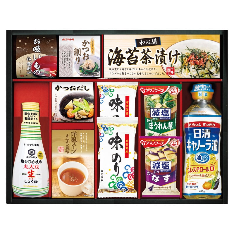 日清キャノーラ油&アマノフーズバラエティセット /セット・詰め合わせ 調味料 食品 ギフト プレゼント プチギフト 祝い バレンタイン チョコ 以外 子供 友達 ホワイトデー お返し 人気 カード