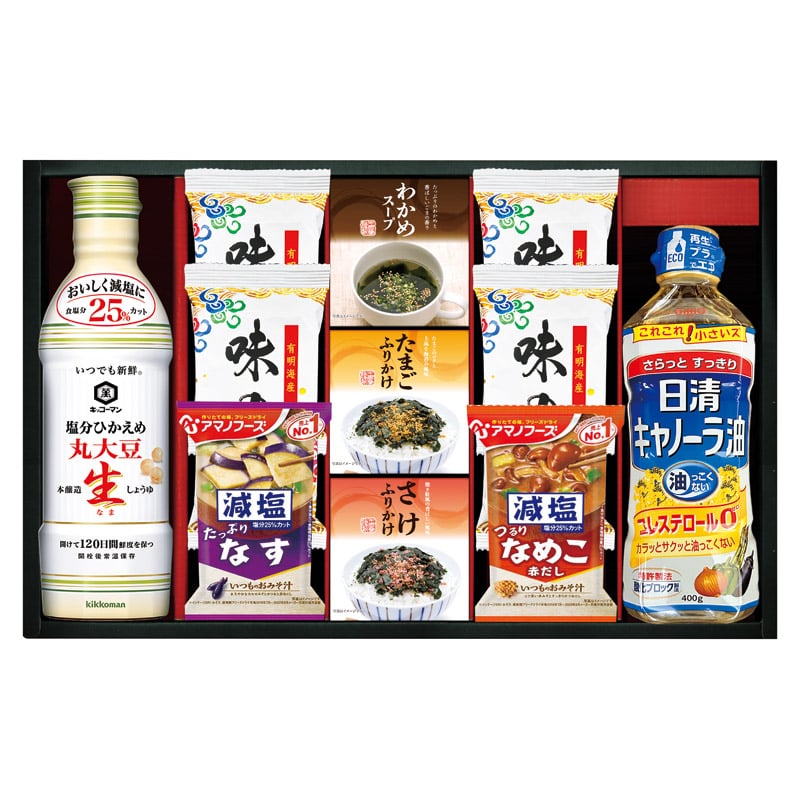 キッコーマン&アマノフーズ&日清オイリオ バラエティセット /セット・詰め合わせ 調味料 食品 ギフト プレゼント プチギフト 祝い バレンタイン チョコ 以外 子供 友達 ホワイトデー お返し 人気 カード