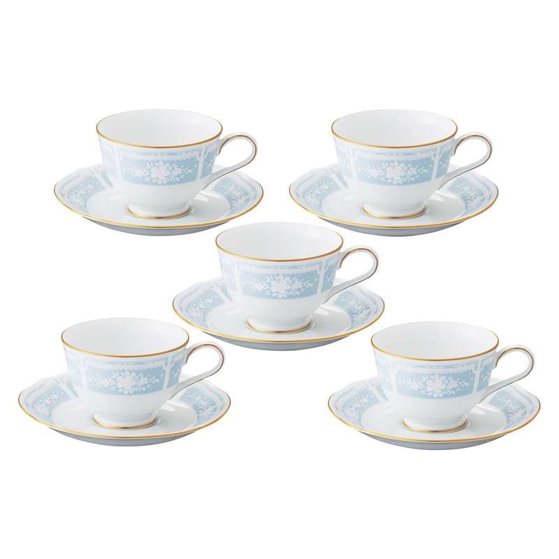ノリタケ レースウッドゴールド ティーコーヒー碗皿5客セット ／マグカップ・ティーカップ コーヒー・お茶用品 キッチン用品 ギフト プレゼント プチギフト 祝い お年賀 2026 バレンタイン プレゼント