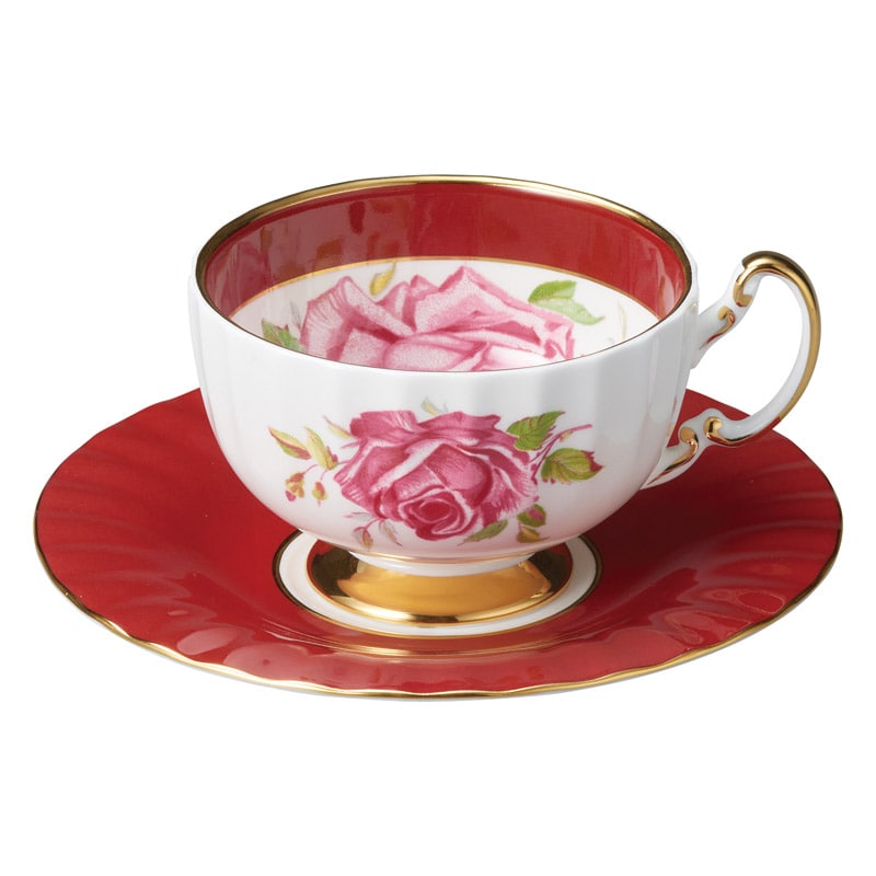 エインズレイ ローザセンティフォーリア ティーカップ&ソーサー レッド ／マグカップ・ティーカップ コーヒー・お茶用品 キッチン用品 ギフト プレゼント プチギフト 祝い お年賀 2026 バレンタイン プレゼント