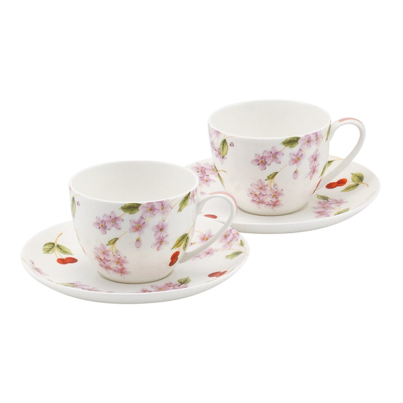 エインズレイ チェリーブロッサムハピネス ペアティーカップ&ソーサー ／マグカップ・ティーカップ コーヒー・お茶用品 キッチン用品 ギフト プレゼント プチギフト 祝い お年賀 2026 バレンタイン プレゼント