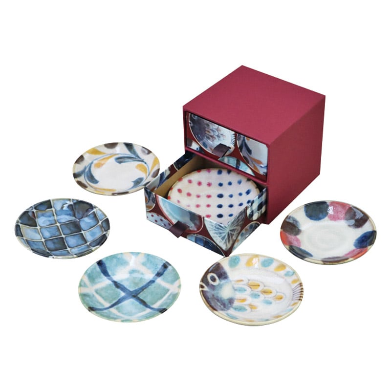 Brush Blue ブラッシュカラー 六種小皿揃(タンス箱入) ／皿・プレート 食器 キッチン用品 ギフト プレゼント プチギフト 祝い お年賀 御年賀 2026 送料無料 人気 年始挨拶 バレンタイン プレゼント