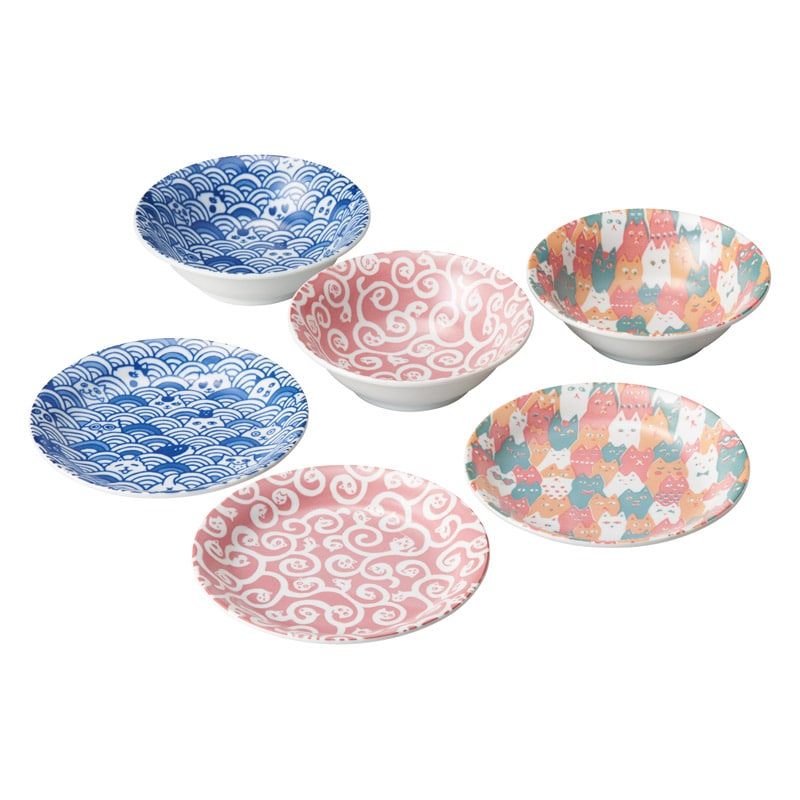 愛sayama ねこだらけ デザート皿&ボウル6Pセット ／皿・プレート 食器 キッチン用品 ギフト プレゼント プチギフト 祝い お年賀 御年賀 2026 送料無料 人気 年始挨拶 バレンタイン プレゼント