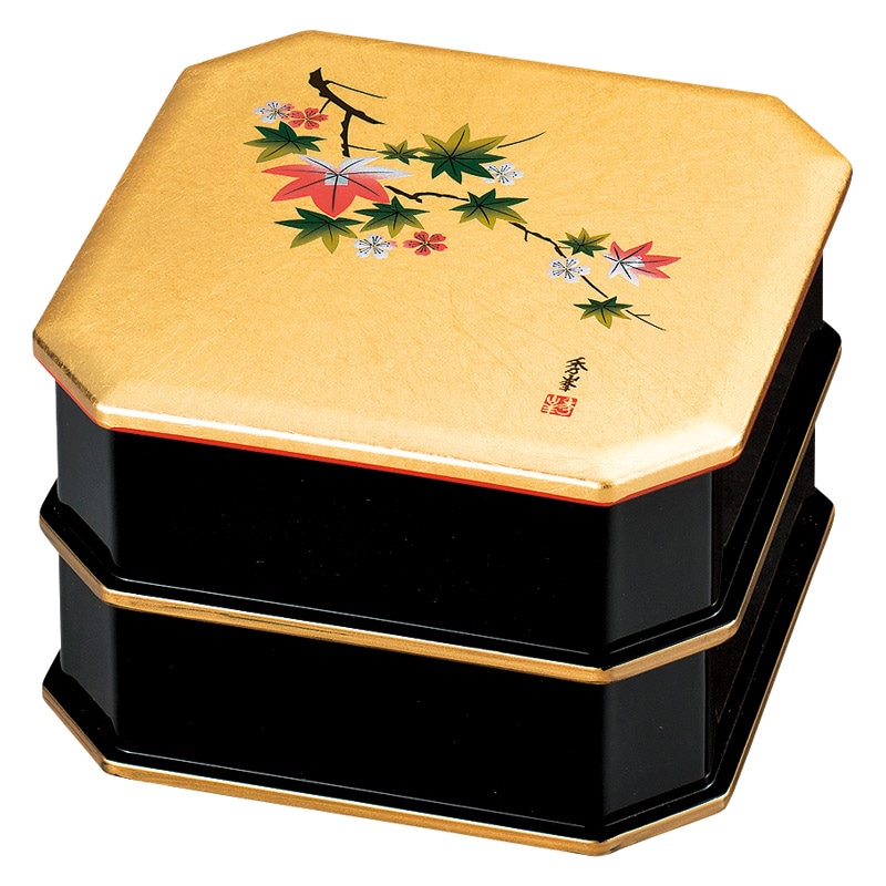 金銀箔工芸 匠(たくみ) よしの春秋 5.0隅切二段重 ／重箱 弁当箱 キッチン用品 ギフト プレゼント プチギフト 祝い お年賀 御年賀 2026 送料無料 人気 年始挨拶 バレンタイン チョコ 以外 子供 友達
