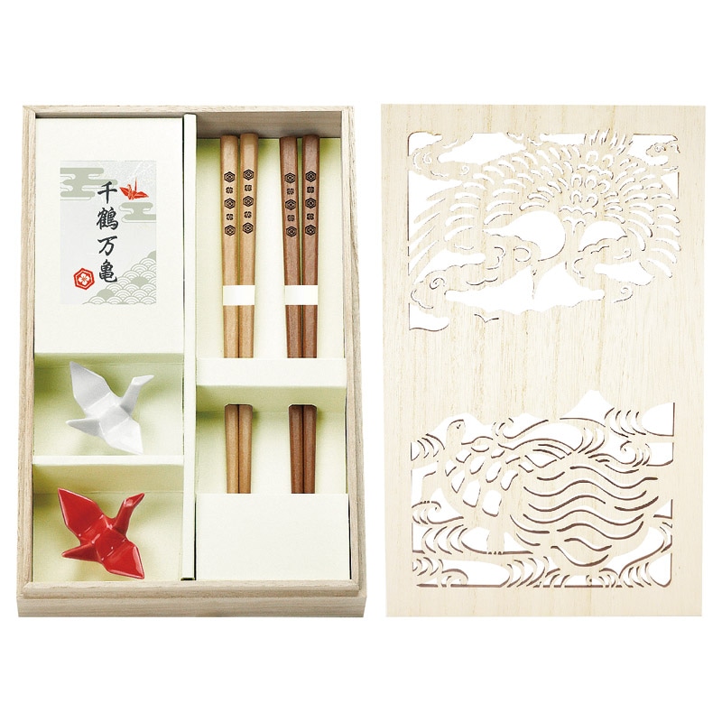 千鶴万亀 箸箸置揃 紅白 ／箸 箸・カトラリー キッチン用品 ギフト プレゼント プチギフト 祝い お年賀 御年賀 2026 送料無料 人気 年始挨拶 バレンタイン チョコ 以外 子供 友達