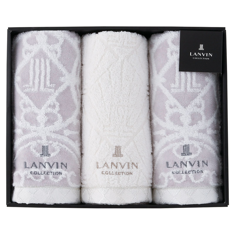 ランバン プルミエール フェイスタオル3P グレー ／タオル 日用品・ヘルスケア ギフト プレゼント プチギフト 祝い お年賀 御年賀 2026 送料無料 人気 年始挨拶 バレンタイン チョコ 以外 子供 友達