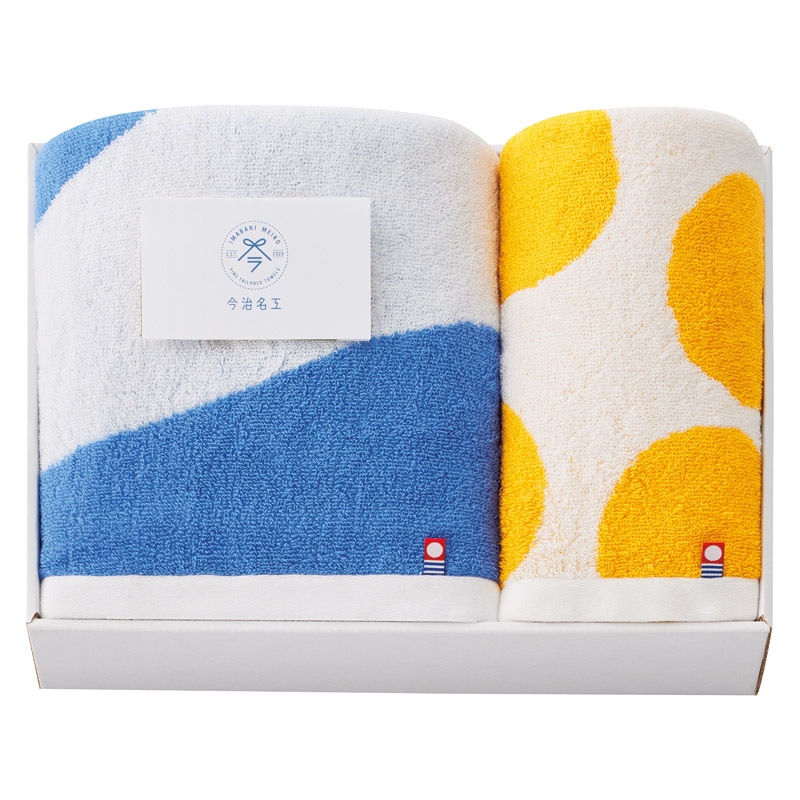 今治タオル 今治名工 バス1P･フェイスタオル1P ブルー×オレンジ ／タオル 日用品・ヘルスケア ギフト プレゼント プチギフト 祝い お年賀 御年賀 2026 送料無料 人気 年始挨拶 バレンタイン プレゼント