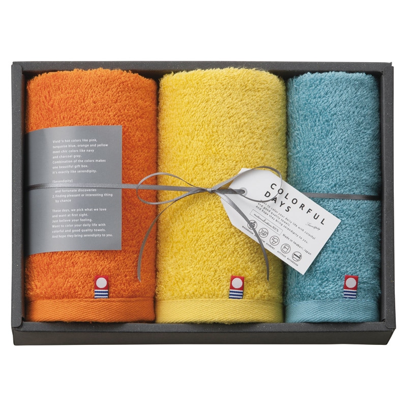 カラフルデイズ フェイス2P･ハンドタオル1P オレンジ ／タオル 日用品・ヘルスケア ギフト プレゼント プチギフト 祝い お年賀 御年賀 2026 送料無料 人気 年始挨拶 バレンタイン チョコ 以外 子供 友達