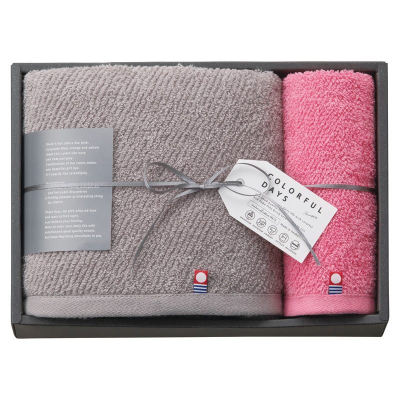 カラフルデイズ バス1P･ハンドタオル1P ピンク ／タオル 日用品・ヘルスケア ギフト プレゼント プチギフト 祝い お年賀 御年賀 2026 送料無料 人気 年始挨拶 バレンタイン チョコ 以外 子供 友達