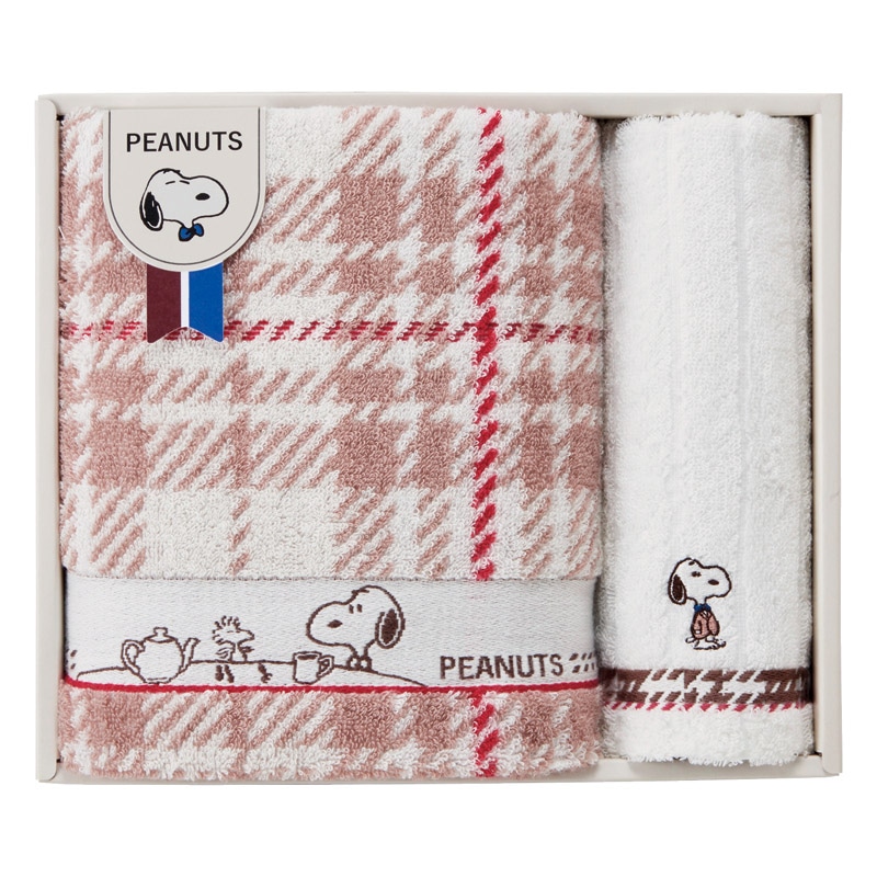 ピーナッツ スヌーピー チェック バス1P･フェイスタオル1P ／タオル 日用品・ヘルスケア ギフト プレゼント プチギフト 祝い お年賀 御年賀 2026 送料無料 人気 年始挨拶 バレンタイン プレゼント