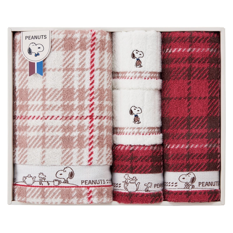 ピーナッツ スヌーピー チェック タオルセット /タオル 日用品・ヘルスケア ギフト プレゼント プチギフト 祝い お年賀 御年賀 2026 送料無料 人気 年始挨拶 バレンタイン チョコ 以外 子供 友達