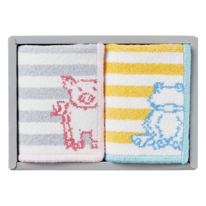 Grece 越後織技シェニール織コパンミニタオルハンカチ2P ブタ･カエル ／ハンカチ・ハンドタオル バッグ・小物・雑貨 ファッション ギフト プレゼント プチギフト 祝い お年賀 2026 バレンタイン プレゼント