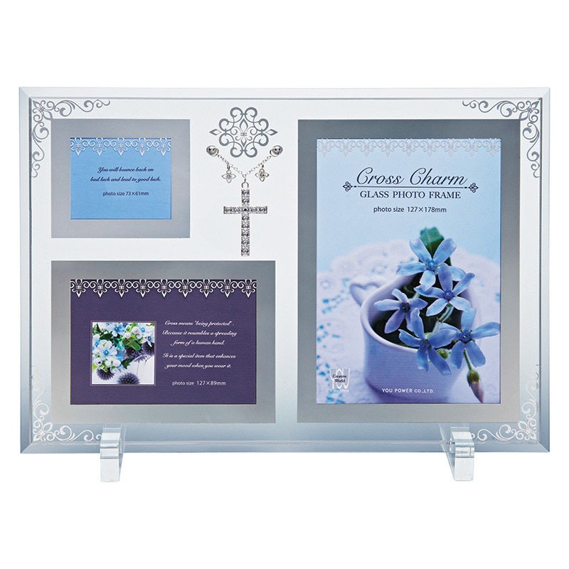 クロスチャームガラスフォトフレーム3W ／フォトフレーム 小物・置物 インテリア 住まい・家具 ギフト プレゼント プチギフト 祝い お年賀 御年賀 2026 送料無料 人気 年始挨拶 バレンタイン プレゼント