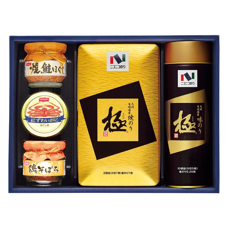 ニコニコのり 焼のり・味のり・カニ缶・瓶詰詰合せ /セット・詰め合わせ 海苔 乾物 食品 ギフト プレゼント プチギフト 祝い お年賀 御年賀 2026 送料無料 人気 年始挨拶 バレンタイン チョコ 以外 子供 友達