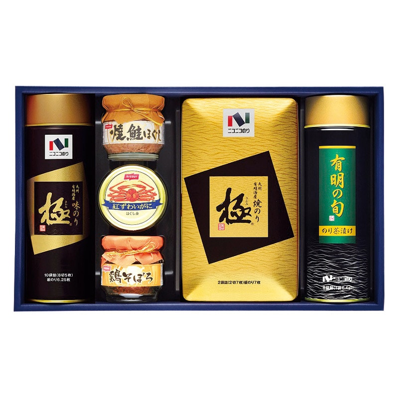 ニコニコのり 焼のり・味のり・茶漬け・カニ缶・瓶詰詰合せ /セット・詰め合わせ 海苔 乾物 食品 ギフト プレゼント プチギフト 祝い お年賀 御年賀 2026 送料無料 人気 年始挨拶 バレンタイン プレゼント