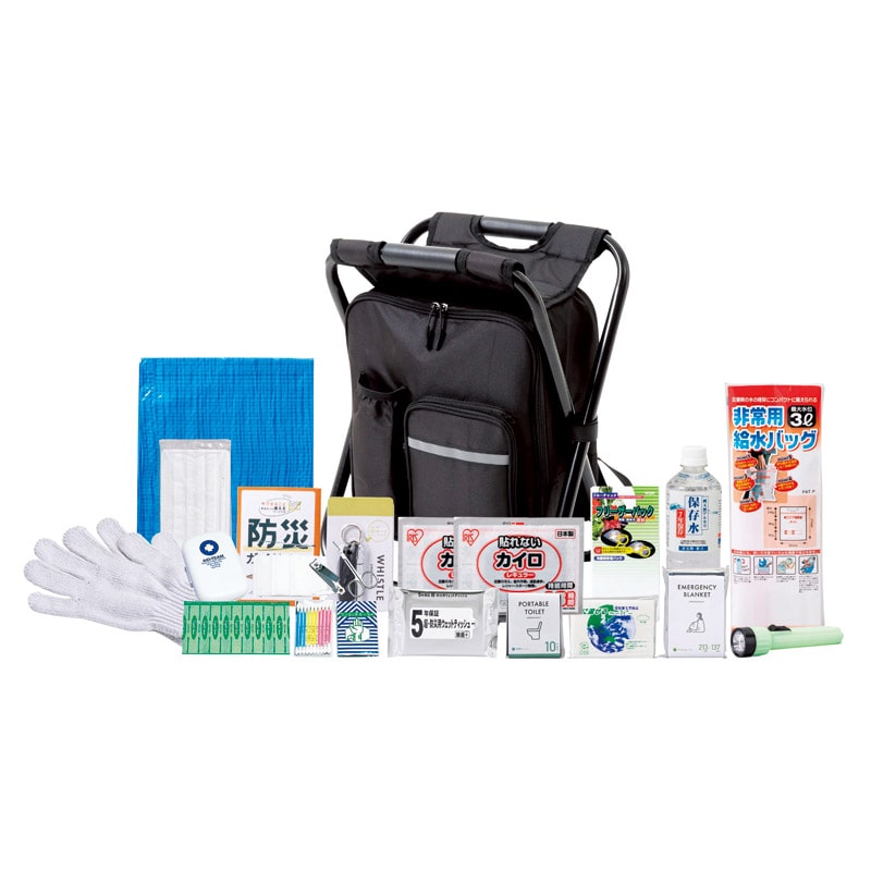 イス型リュック防災17点セット ／防災セット・非常用持ちだし袋 防災関連グッズ 日用品・ヘルスケア ギフト プレゼント プチギフト 祝い お年賀 御年賀 2026 送料無料 人気 年始挨拶 バレンタイン プレゼント
