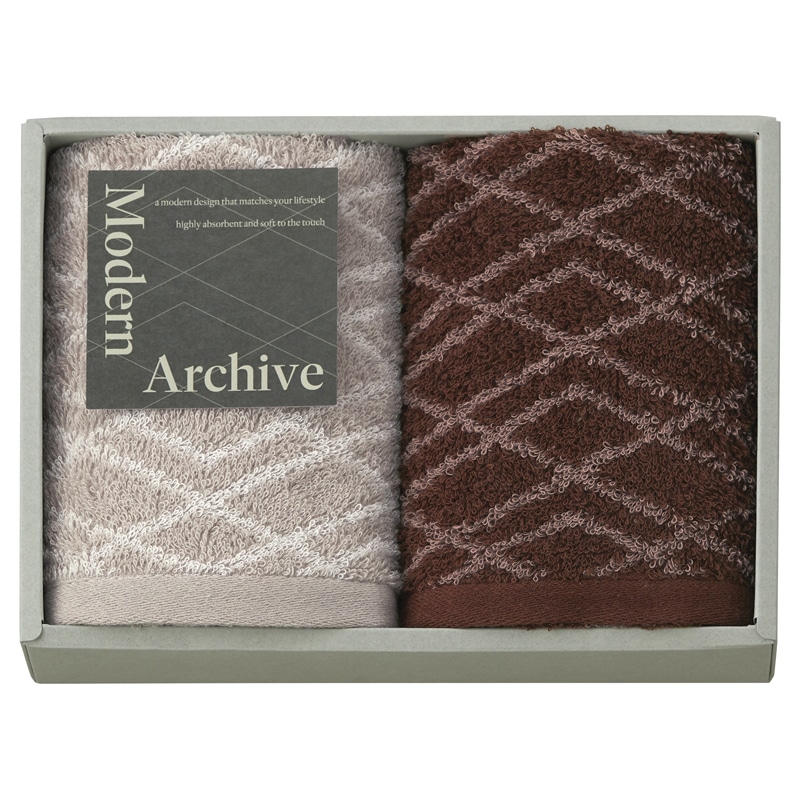 Modern Archive モダンアーカイブ フェイスタオル2P ブラウン ／プレゼント ギフト タオル 日用品・ヘルスケア お歳暮 お年賀 クリスマス ギフト