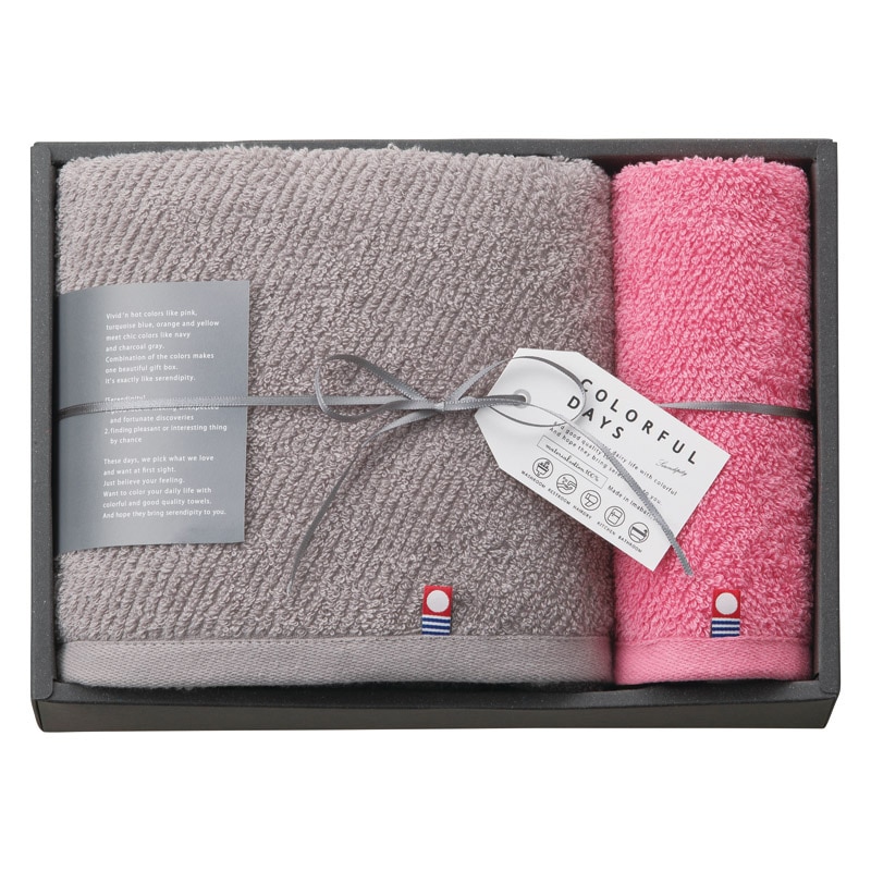 カラフルデイズ バス1P・ハンドタオル1P ピンク /プレゼント ギフト タオル 日用品・ヘルスケア お歳暮 お年賀 クリスマス ギフト