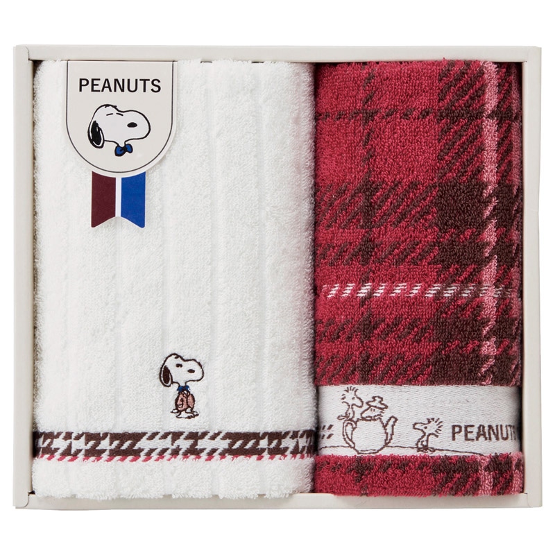 ピーナッツ スヌーピー チェック ウォッシュ1P･フェイスタオル1P ／プレゼント ギフト タオル 日用品・ヘルスケア お歳暮 お年賀 クリスマス ギフト