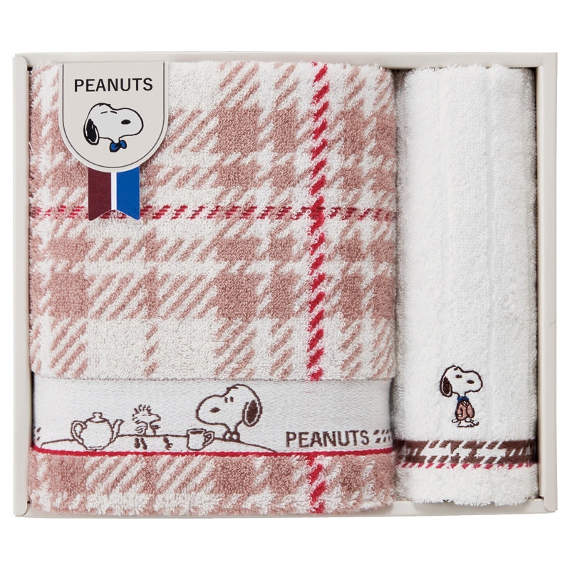 ピーナッツ スヌーピー チェック バス1P・フェイスタオル1P /プレゼント ギフト タオル 日用品・ヘルスケア お歳暮 お年賀 クリスマス ギフト