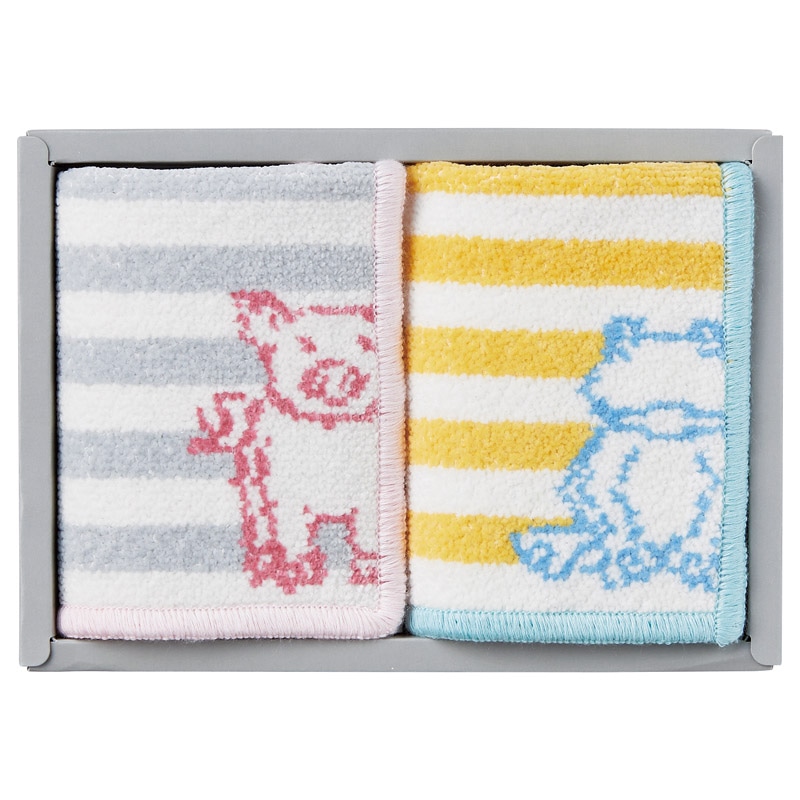 Grece 越後織技シェニール織コパンミニタオルハンカチ2P ブタ･カエル ／プレゼント ギフト ハンカチ・ハンドタオル バッグ・小物・雑貨 ファッション お歳暮 お年賀 クリスマス ギフト