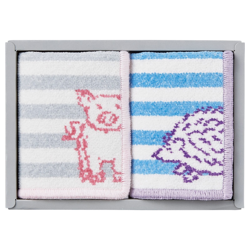 Grece 越後織技シェニール織コパンミニタオルハンカチ2P ブタ･ハリネズミ ／プレゼント ギフト ハンカチ・ハンドタオル バッグ・小物・雑貨 ファッション お歳暮 お年賀 クリスマス ギフト