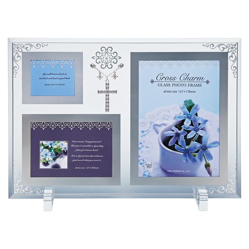 クロスチャームガラスフォトフレーム3W /プレゼント ギフト フォトフレーム 小物・置物 インテリア 住まい・家具 お歳暮 お年賀 クリスマス ギフト