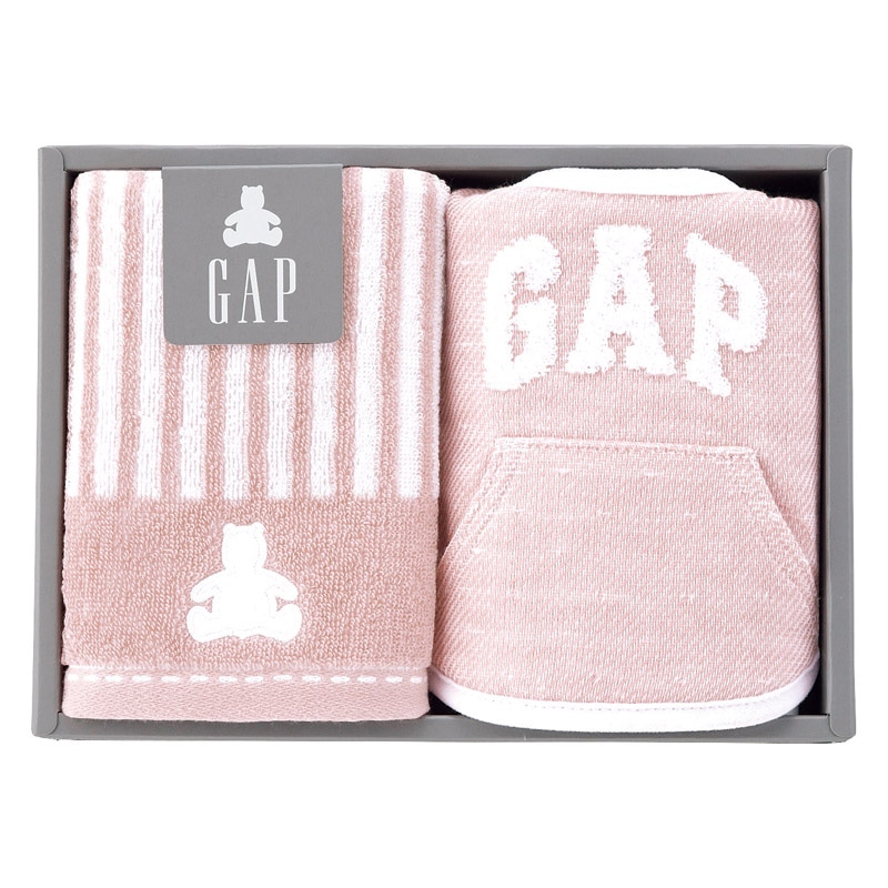 baby GAP ストライプベア ウォッシュタオル1P･スタイ1P ピンク ／プレゼント ギフト タオル 日用品・ヘルスケア お歳暮 お年賀 クリスマス ギフト