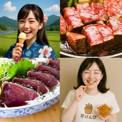 【高知名物】土佐の満喫グルメセット（鰹のたたき・土佐あかうし・アイスクリン・芋けんぴ）ギフト・贈答用にもおすすめ